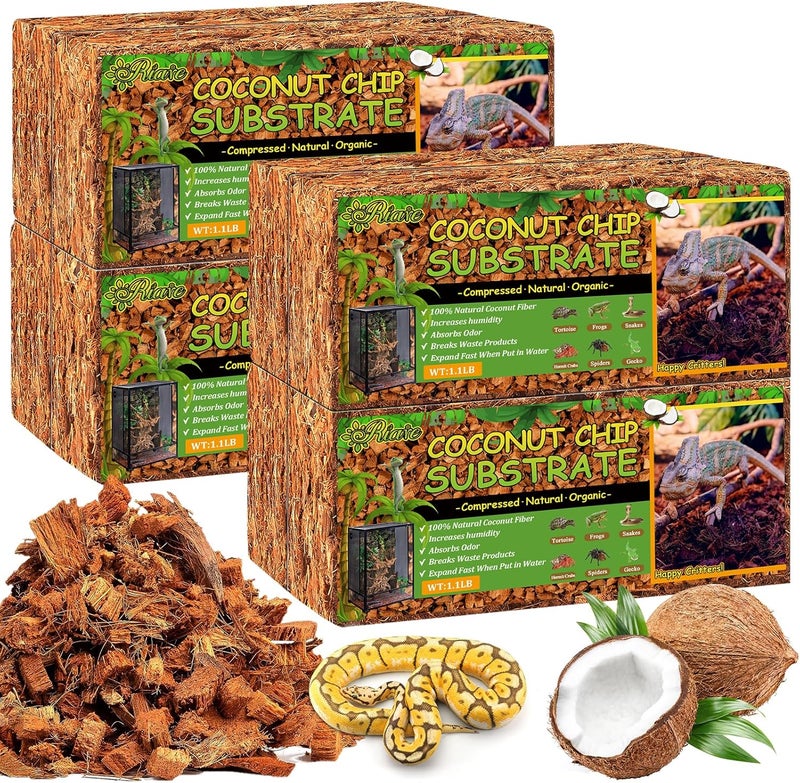 Riare 8 Pack Natural Coconut Chip Substrate for Reptiles- Compressed Coconut Husk Reptiles Bedding, Coco Husk Chip Terrarium Substrate for Snakes, Tortoises, Ball Python, Frogs, Bearded Dragon, Lizard - Image 1